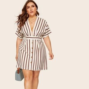 Plus Deep-V Striped Dress